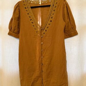 Free People Brown Mari midi V-Neck Button-Down Dress